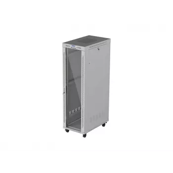 LANBERG Armario de pie 19 pulgadas 42U 600x1000 mm Gris, puerta de cristal templado, pantalla LCD, Flat Pack