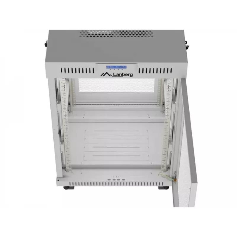 Lanberg Armario de pie 19 pulgadas 15U 600x800 Gris con puerta perforada y LCD (Flat Pack)