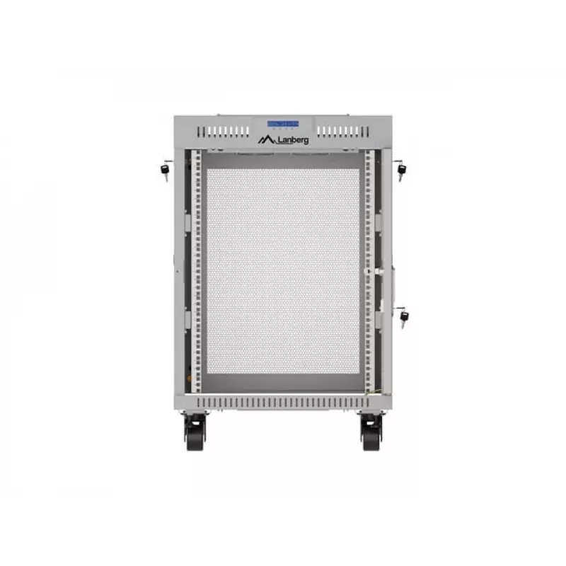 Lanberg Armario de pie 19 pulgadas 15U 600x800 Gris con puerta perforada y LCD (Flat Pack)