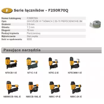 Bostitch F250R70Q Clavos en espiral de vástago anular 2,50 mm x 70 mm, pack de 9000