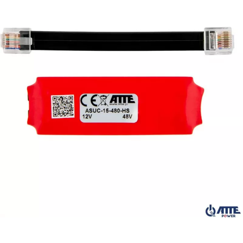 ATTE ASUC-15-480-HS adaptador PoE pasivo, entrada 10-30V DC, salida 48V DC 15W, 0,31A, RJ45, montaje en pared, negro