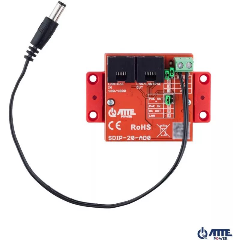 ATTE SDIP-20-AD0 Adaptador reductor PoE 20W 12V carril DIN