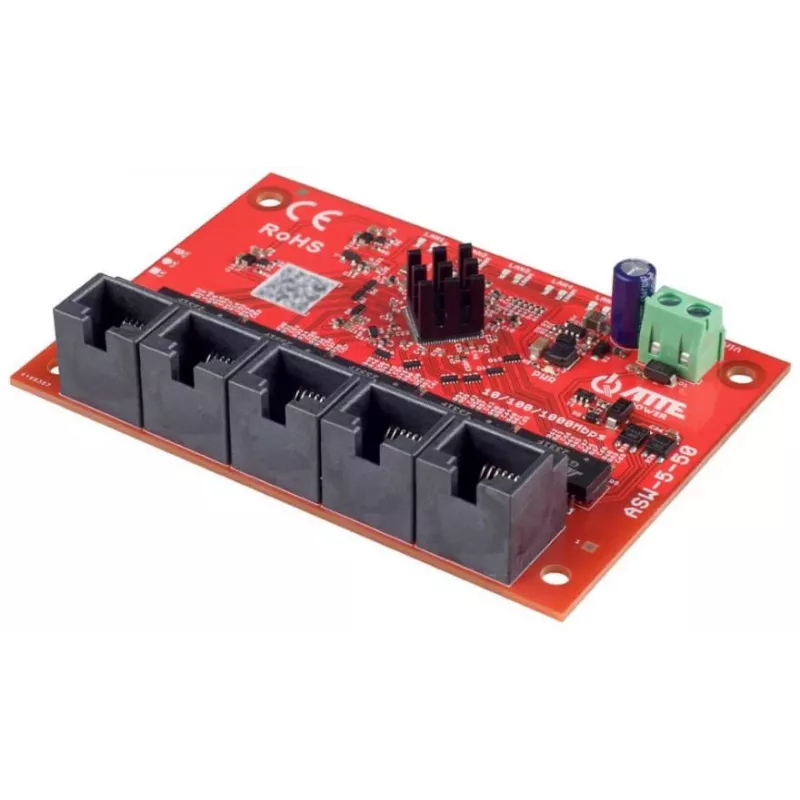 ATTE ASW-5-50-OF Switch PoE no gestionado de 5 puertos, 4 puertos PoE, presupuesto 50W, 10/100 Mbps, carcasa metálica