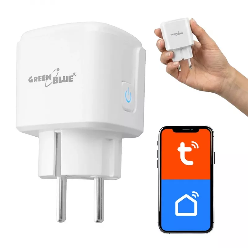 GreenBlue Enchufe WiFi controlado por mando, Android/iOS/Alexa/Google Home, temporizador, vatímetro, Máx 16A/3840W, GB735 W