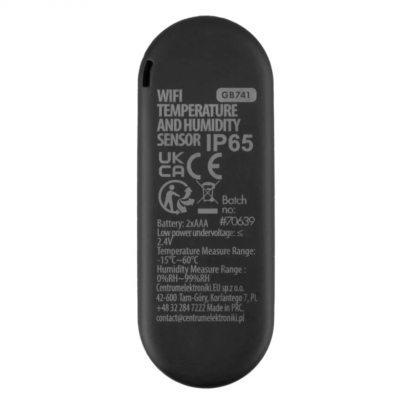 GRB GREENBLUE GB741 Sensor de temperatura y humedad WiFi para exterior, Android/iOS, 3,0 V DC, 2xAAA, IP65