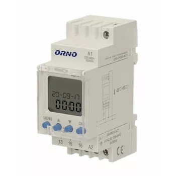 ORNO OR-PRE-433 temporizador semanal electrónico, carril DIN, 16A/3680W, 16 programas, 230V
