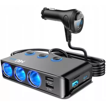 MBG Line HC67C adaptador divisor de mechero doble con 3 puertos USB-A, 120 W, negro
