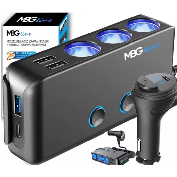 MBG Line HC67C adaptador divisor de mechero doble con 3 puertos USB-A, 120 W, negro