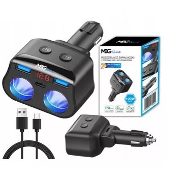 MBG Line HC69PD divisor de mechero de 3 vías con 2x USB-C PD 30W y 2x USB-A QC 3.0, indicador LED de voltaje, 180W