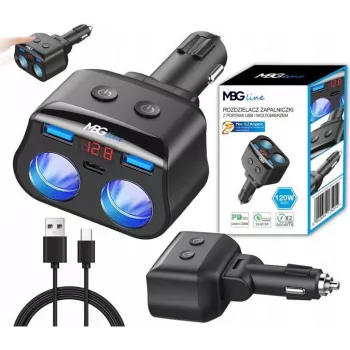 MBG Line HC69PD divisor de mechero de 3 vías con 2x USB-C PD 30W y 2x USB-A QC 3.0, indicador LED de voltaje, 180W