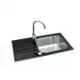 GLAM 20 set de fregadero de cocina de granito compuesto con monomando negro, cubeta única, reversible, 580x480 mm