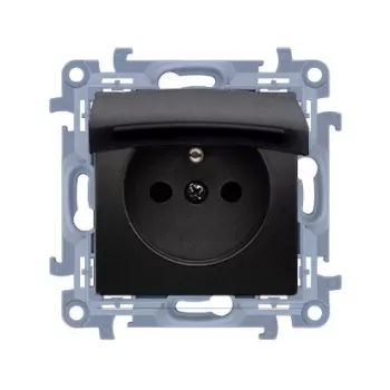 KONTAKT SIMON 10 Módulo negro mate Toma 1x Z/U con seguridad infantil y tapa IP44 bornes de resorte 16A