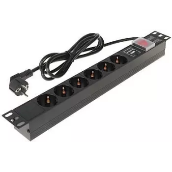 DELTA Regleta de 8 tomas Schuko con protección contra sobretensiones, cable de 1,9 m, negra