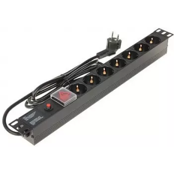 DELTA L19/7F Regleta con protección contra sobretensiones con 7 tomas Schuko, cable de 1,5 m, negra