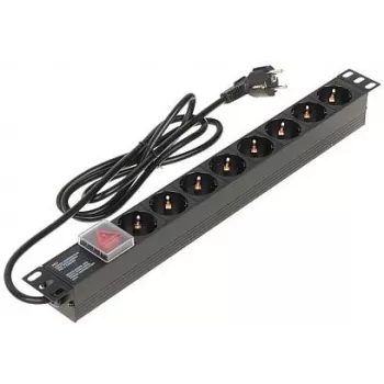 DELTA Regleta de 8 tomas Schuko L19/8, cable de 1,5m, negra