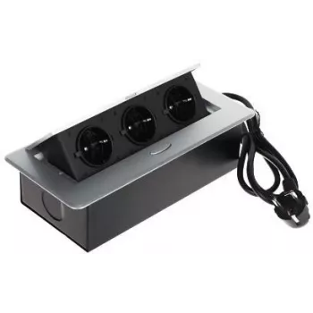 DELTA FPS-3S/CABLE regleta de mueble con 3 tomas, cable de 1,5 m, negro