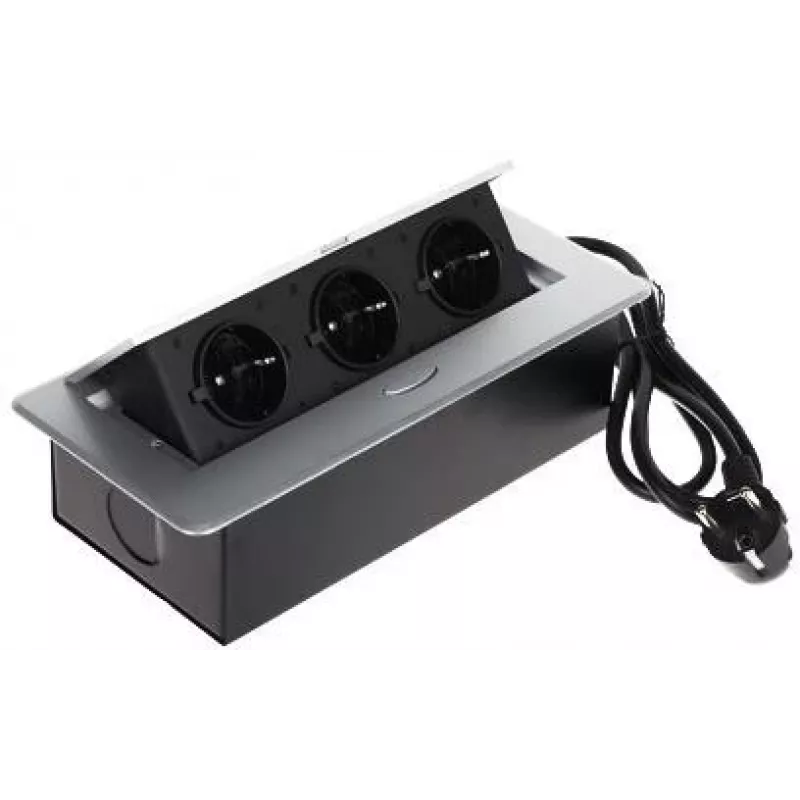 DELTA FPS-3S/CABLE regleta de mueble con 3 tomas, cable de 1,5 m, negro