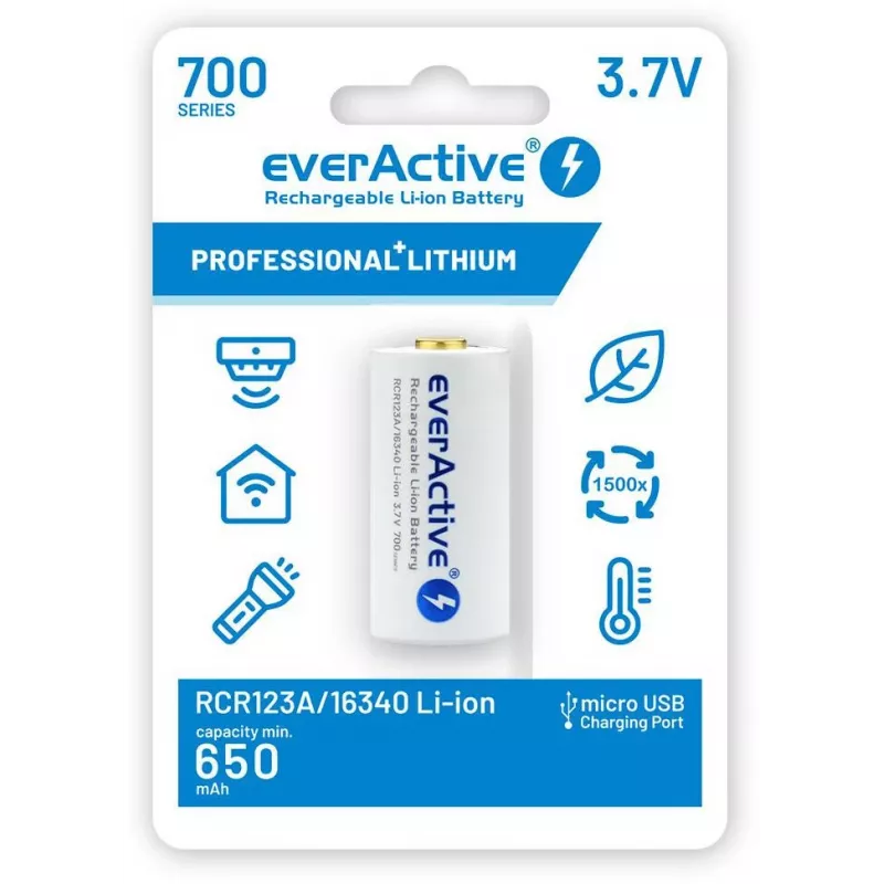 EVERACTIVE 16340 3.7V 700mAh Batería de Li-Ion recargable con circuito de protección (1 ud.)