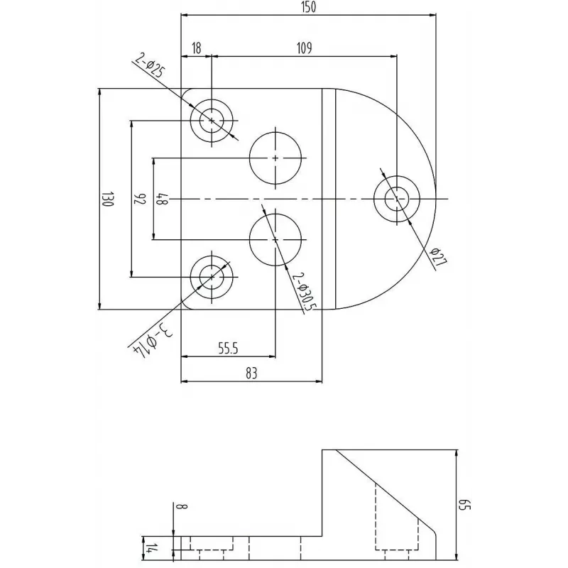 PSG 61.191 Tope de puerta atornillable (130x150/H65) con recubrimiento de goma