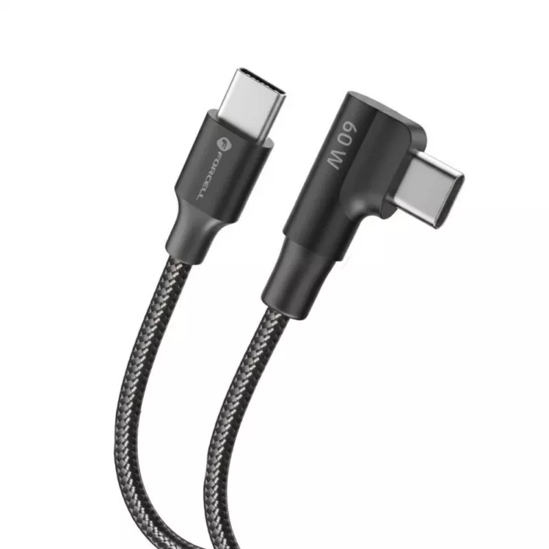 Forcell F-Energy CC-1Deg cable USB-C a USB-C 100W PD QC4.0 5A 2m negro acodado 90°