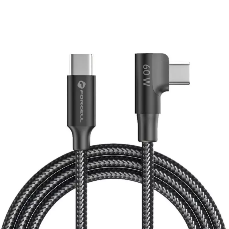 Forcell F-Energy CC-1Deg cable USB-C a USB-C 100W PD QC4.0 5A 2m negro acodado 90°