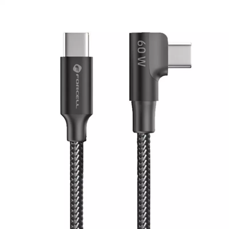 Forcell F-Energy CC-1Deg cable USB-C a USB-C 100W PD QC4.0 5A 2m negro acodado 90°