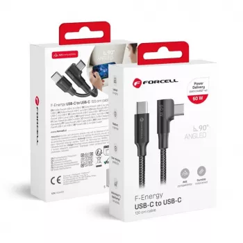 Forcell F-Energy CC-1Deg cable USB-C a USB-C 100W PD QC4.0 5A 2m negro acodado 90°