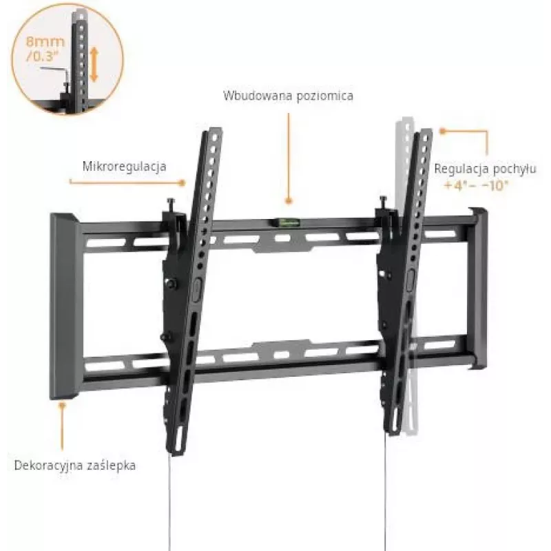 GETFORT GF-T3780-75 soporte de pared para TV inclinable para LED/LCD 37-80 pulgadas, 75 kg, VESA 650x405 mm, negro