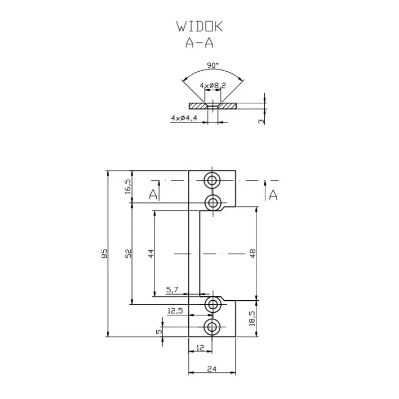HARTTE OK-P1 Riel plano corto de montaje, S, 3 mm, STC, abierto