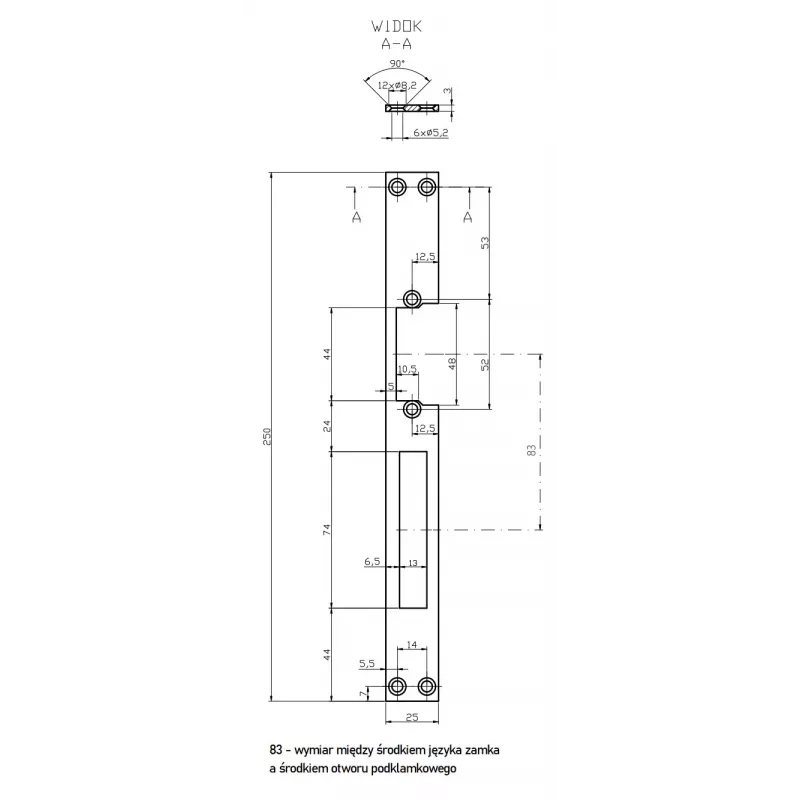 HARTTE OK-P4 pletina plana larga para cerraderos eléctricos, 3 mm, abierta
