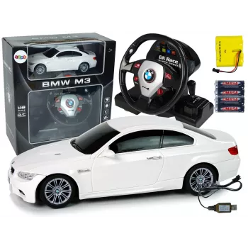 LEAN TOYS BMW M3 teledirigido Blanco 2.4G Pilot con volante 1:18 Sonido Luces