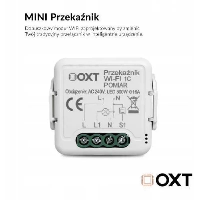 OXT T220P módulo de relé Wi-Fi, 1 circuito, 16 A, medición de energía, Tuya
