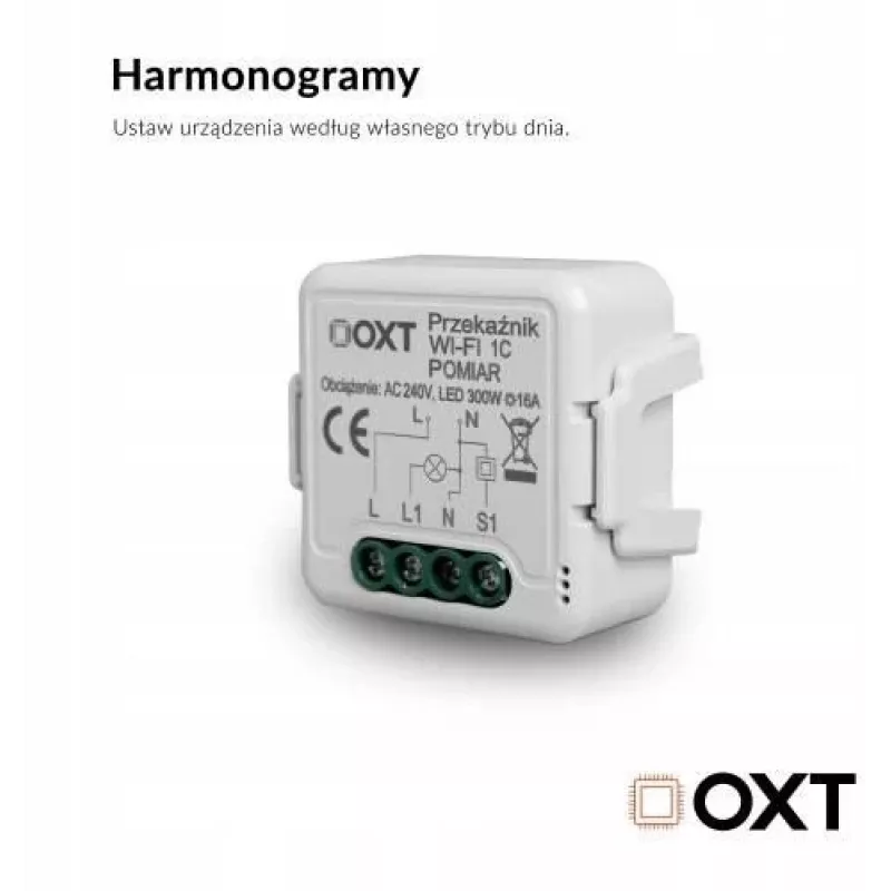 OXT T220P módulo de relé Wi-Fi, 1 circuito, 16 A, medición de energía, Tuya