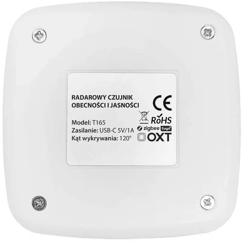OXT T165 Sensor de presencia y luminosidad radar de ondas milimétricas USB ZigBee Tuya