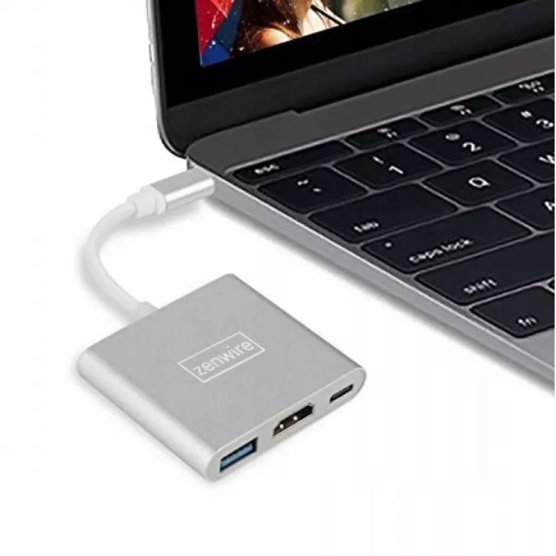 ZENWIRE BYL-2008N Adaptador hub MHL 3 en 1 USB-C a HDMI 4K, Space Gray