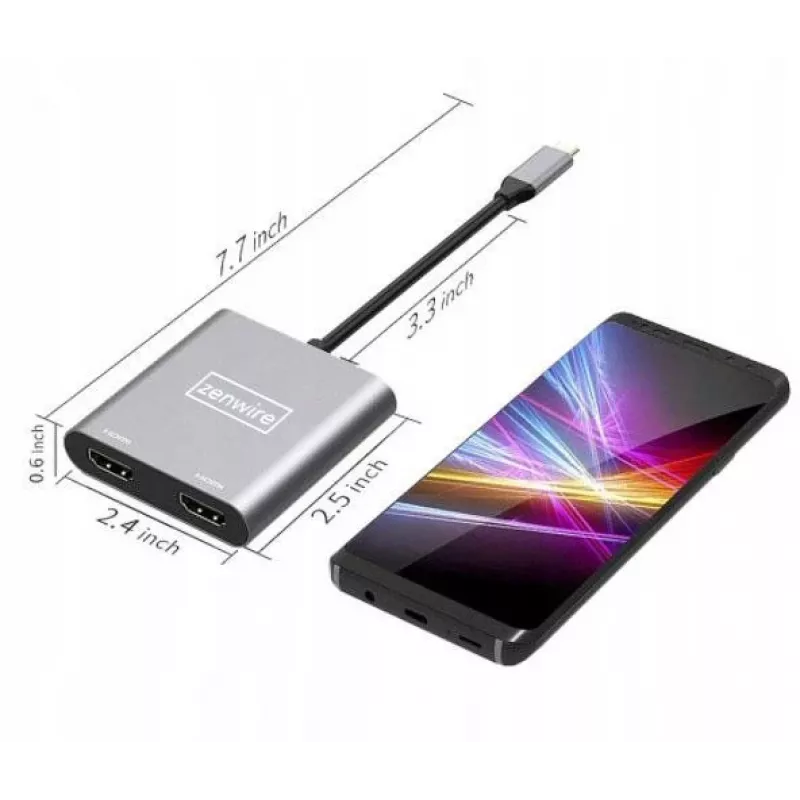 ZENWIRE Hub USB-C Adaptador 4 en 1 2x HDMI 4K USB 3.0 Space Gray BYL-2309