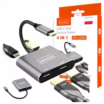 ZENWIRE Hub USB-C Adaptador 4 en 1 2x HDMI 4K USB 3.0 Space Gray BYL-2309
