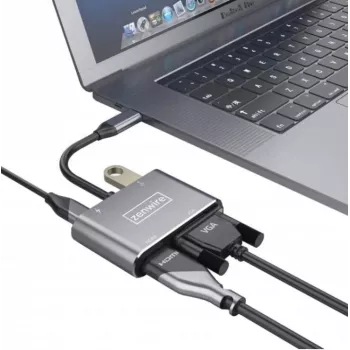 ZENWIRE USB-C Multiport Adapter Hub 4 en 1 HDMI 4K VGA USB-A Space Gray BYL-2310