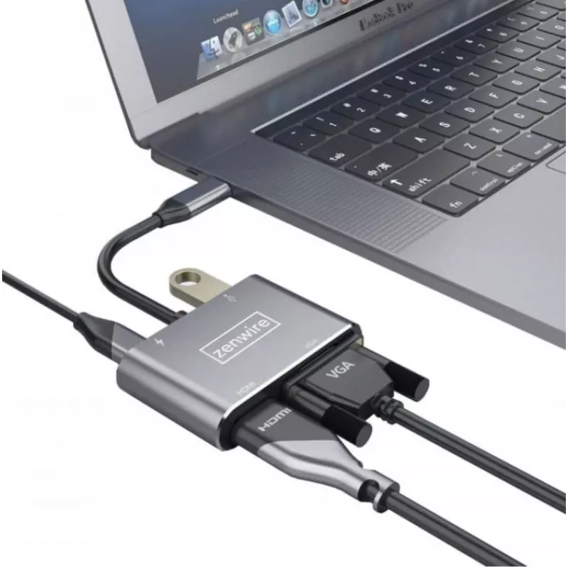 ZENWIRE USB-C Multiport Adapter Hub 4 en 1 HDMI 4K VGA USB-A Space Gray BYL-2310