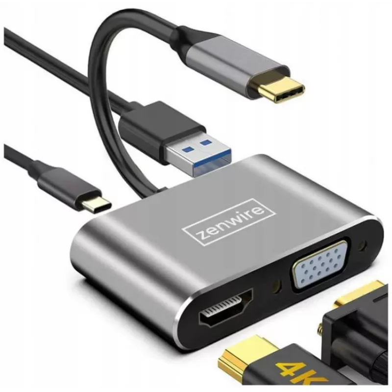 ZENWIRE USB-C Multiport Adapter Hub 4 en 1 HDMI 4K VGA USB-A Space Gray BYL-2310