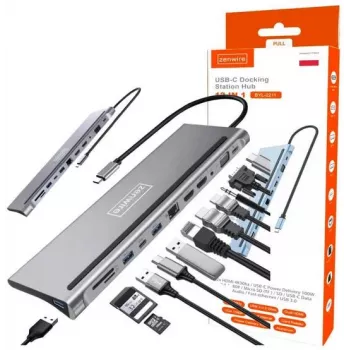 ZENWIRE USB-C Hub Adapter 12 en 1 Docking Station 2x HDMI 4K Ethernet RJ45 USB 3.0 BYL-2211