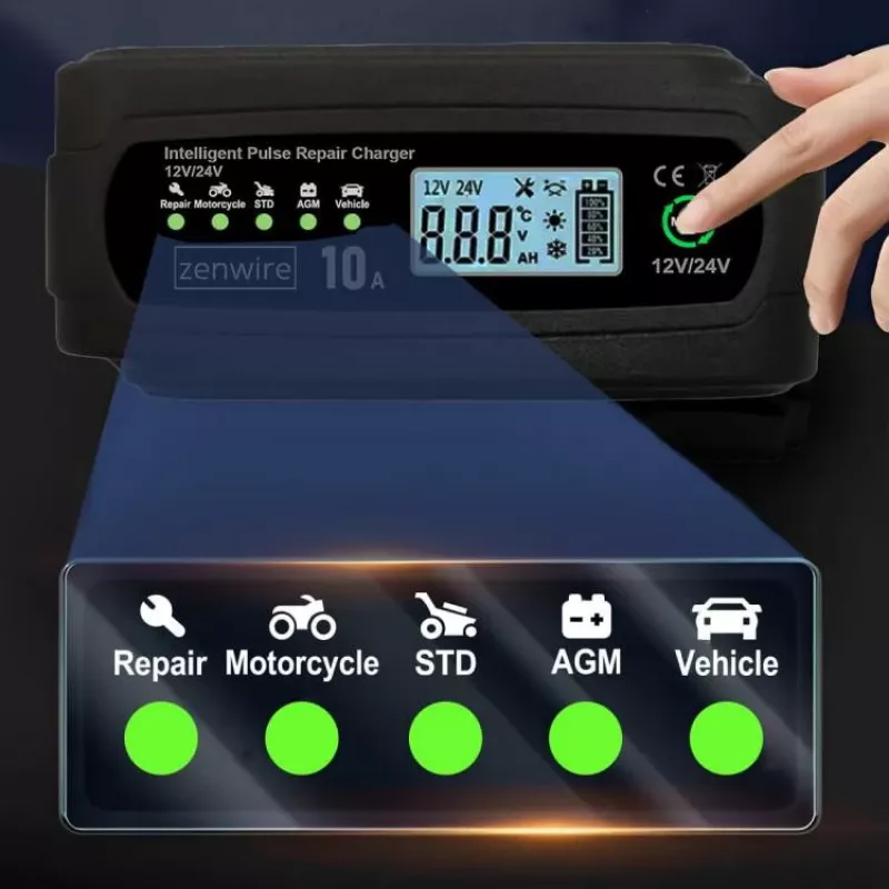 ZENWIRE JMD-10 Cargador de batería de coche inteligente 12V 24V 10A con función de reparación