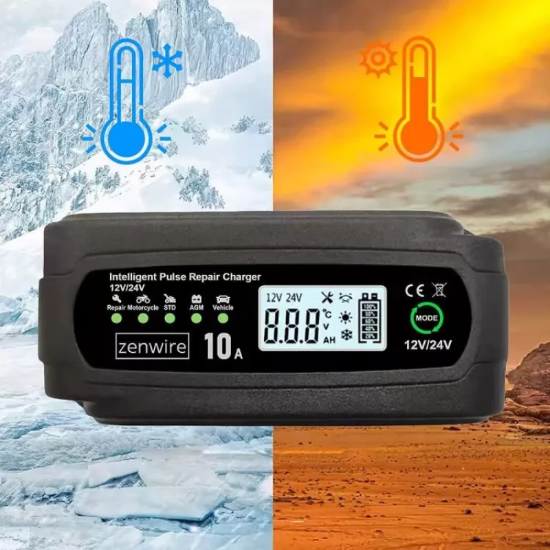 ZENWIRE JMD-10 Cargador de batería de coche inteligente 12V 24V 10A con función de reparación