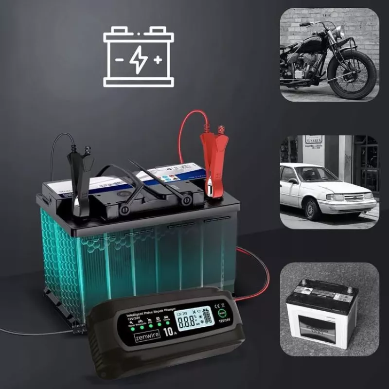 ZENWIRE JMD-10 Cargador de batería de coche inteligente 12V 24V 10A con función de reparación