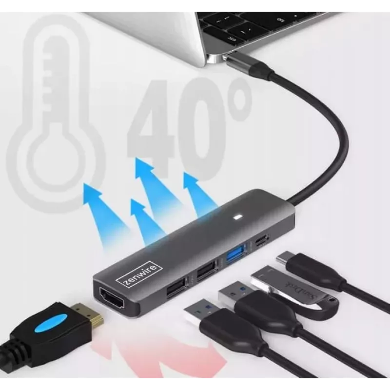 ZENWIRE BS-HC703 adaptador hub USB-C 7 en 1 con HDMI 4K, USB 3.0, SD, PD