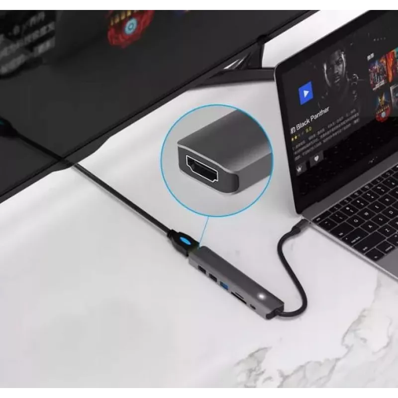 ZENWIRE BS-HC703 adaptador hub USB-C 7 en 1 con HDMI 4K, USB 3.0, SD, PD