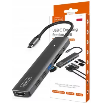 ZENWIRE BS-HC703 Hub adaptador USB-C 7 en 1 con HDMI 4K, USB 3.0, SD, PD