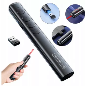 ZENWIRE S9 Puntero láser USB para presentaciones, 2,4 GHz, láser rojo, negro