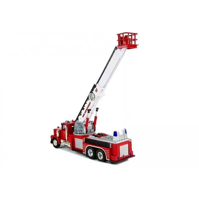 LEAN TOYS Camión de bomberos con escalera extensible giratoria, R/C, sonido, luz, sirena