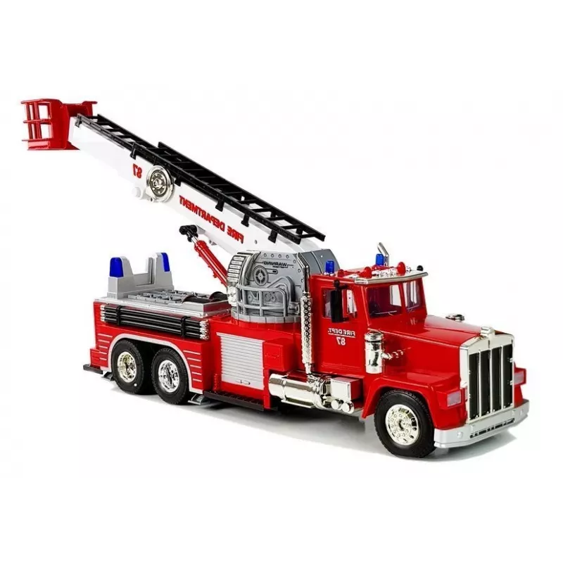 LEAN TOYS Camión de bomberos con escalera extensible giratoria, R/C, sonido, luz, sirena